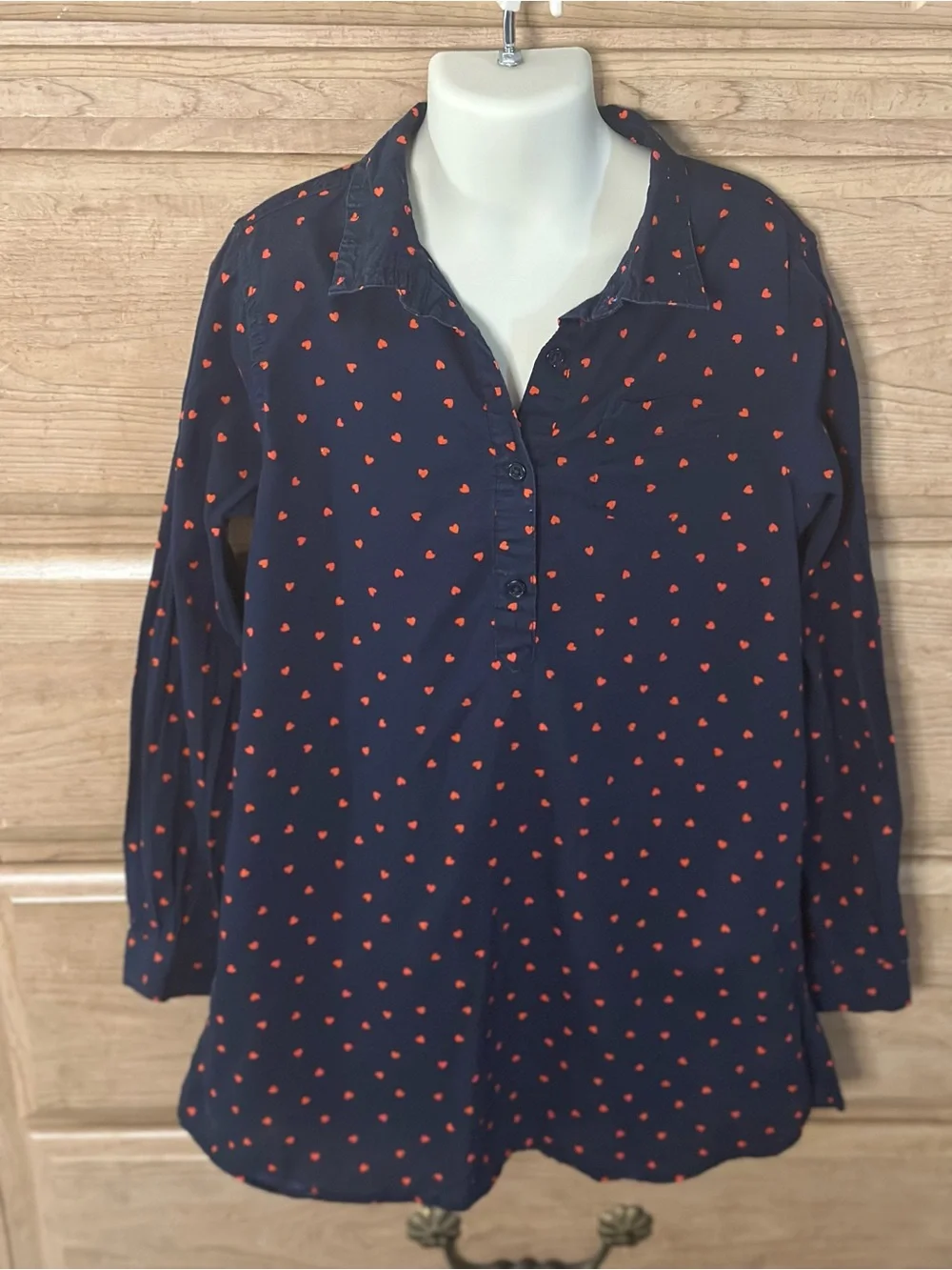 OshKosh B'gosh Navy Long Sleeve Top with Red Heart Print | Size 10 Y #Valentine